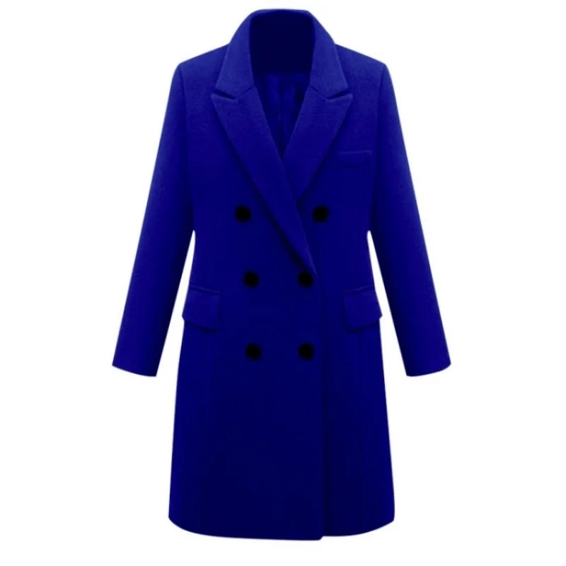 Women’s Wool Officewear Coat – Elegant Double-Breasted Lapel Jacket | Autumn Winter Loose Solid Outwear