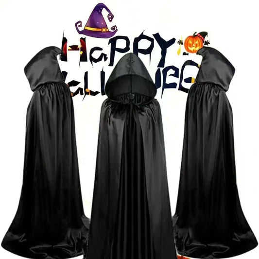 Adult Halloween Cloak Costume – Death Cloak, Vampire Cape & Wizard Robe with Hat for Party or Stage Performance
