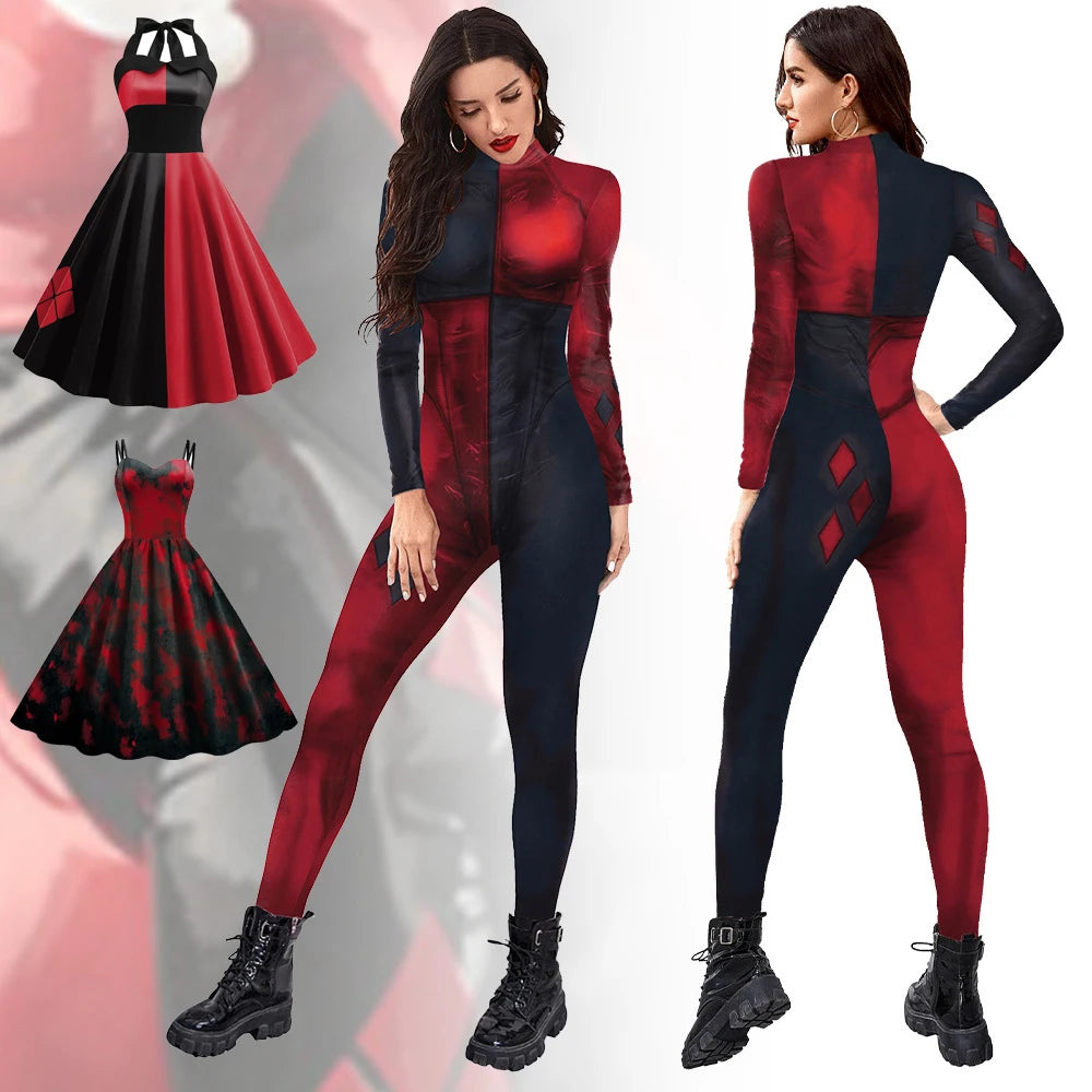 Women’s Movie Role Cosplay Jumpsuit – Halloween & Christmas Printed Bodysuit Costume Party Outfit