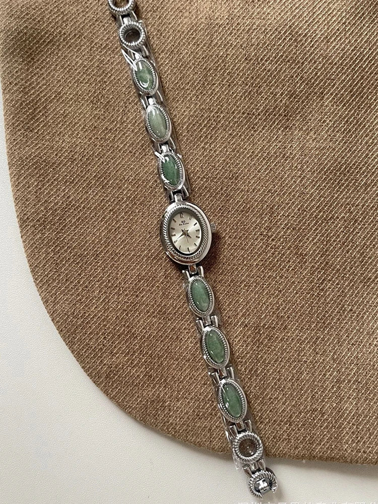 High-End Luxury Green Jade Quartz Watch – Elegant Women’s Bracelet Wristwatch, Fashion Jewelry Gift