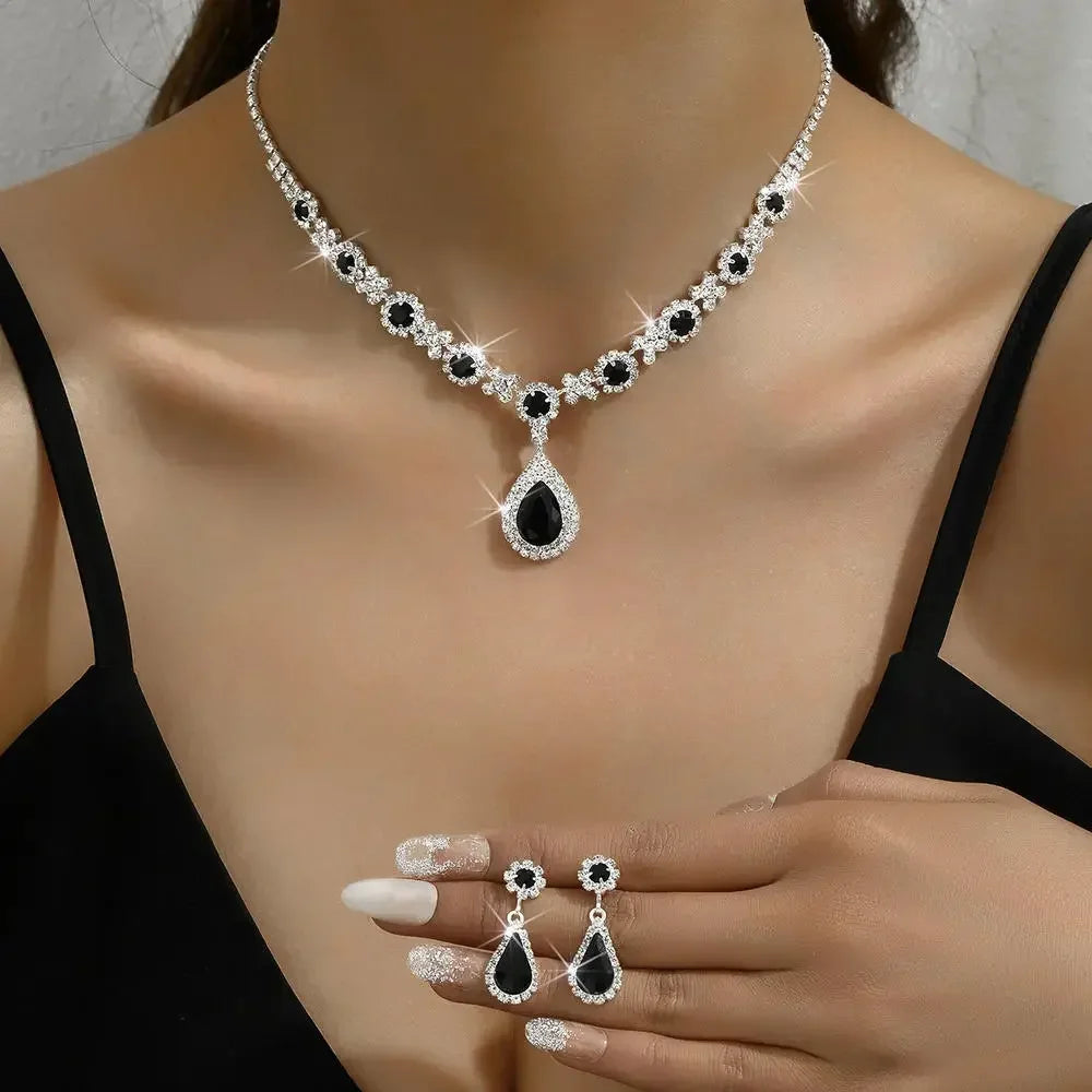 2pcs Elegant Waterdrop Rhinestone Jewelry Set – Women’s Wedding Bridal Necklace & Stud Earrings
