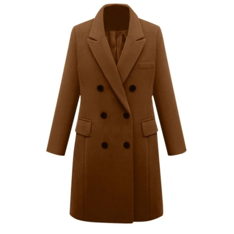 Women’s Wool Officewear Coat – Elegant Double-Breasted Lapel Jacket | Autumn Winter Loose Solid Outwear