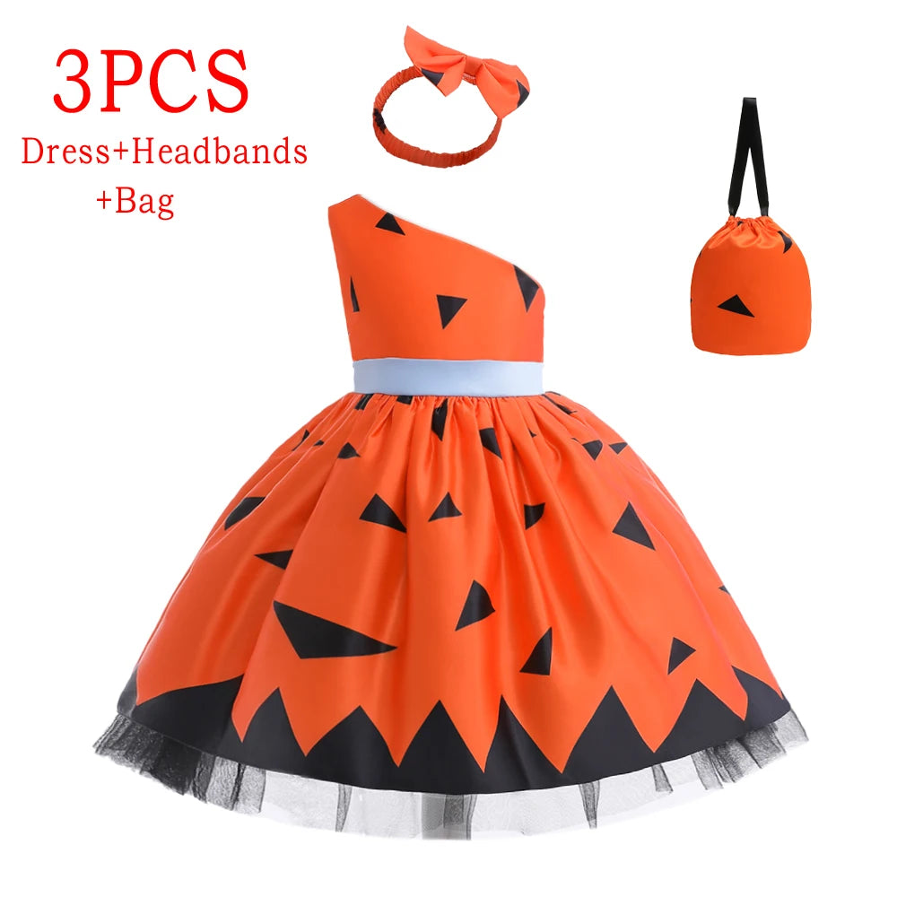 Girls’ Halloween Cosplay Costume – Pumpkin, Bat & Gothic Princess Dress for Carnival, Christmas & Birthday Parties