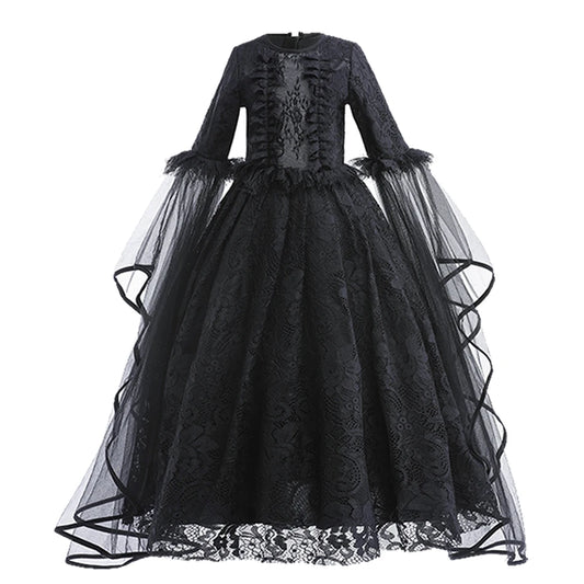 2025 Halloween Kids Evil Witch Costume – Maleficent-Inspired Black Tulle Dress for Fantasy Party & Cosplay