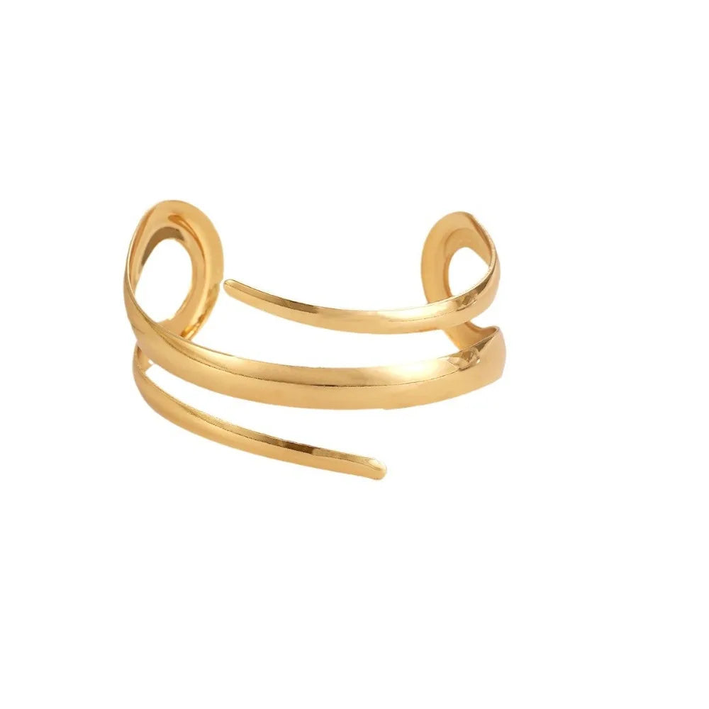 European & American Gold Geometric Jewelry Set – Thick Bracelet and Ring Combination for Women, Fashion Gift