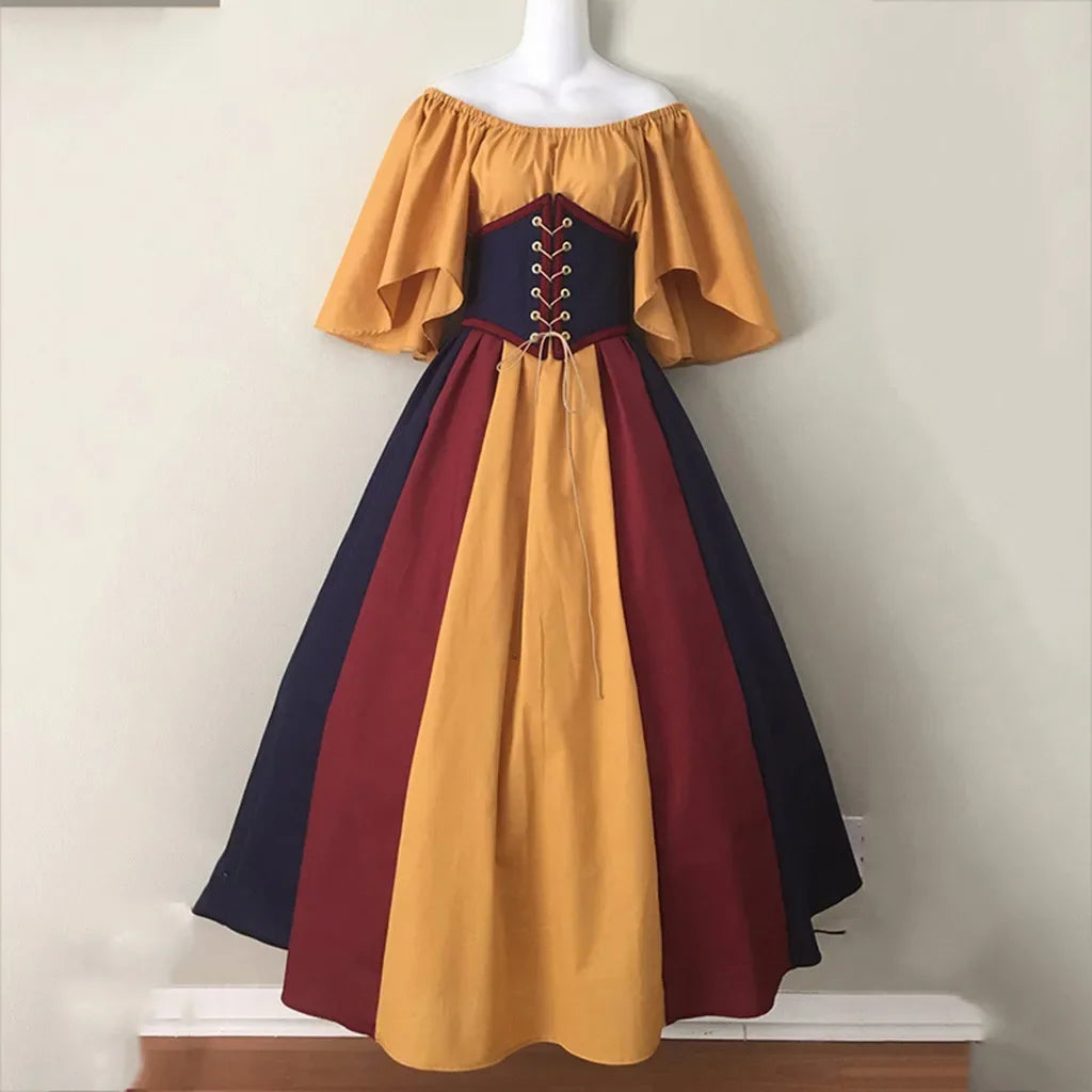 2025 Halloween Women’s Medieval Cosplay Costume – Retro Slim Swing One-Shoulder Dress for Love Live & Party