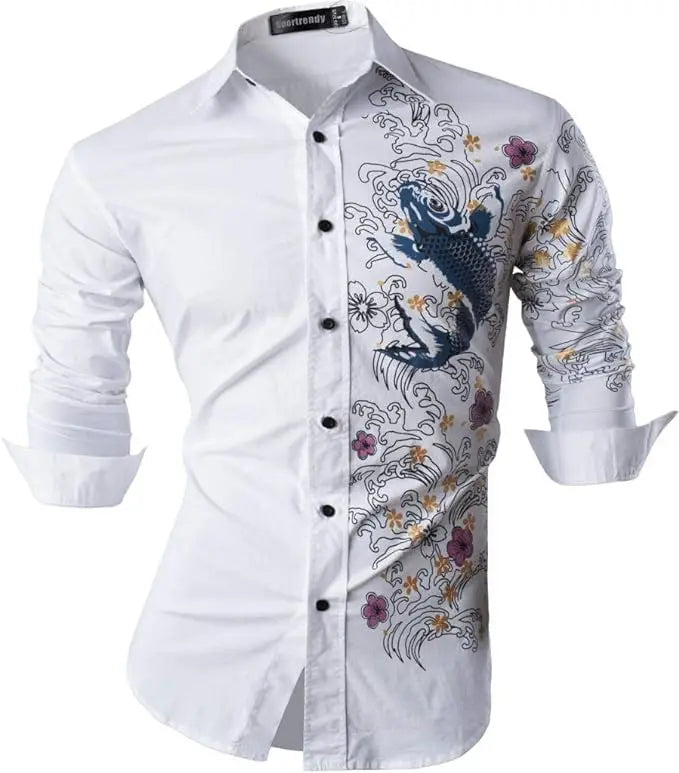 Sport trendy Men’s Dragon Print Long Sleeve Shirt
