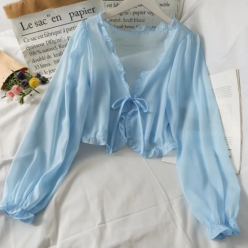 Women’s Lace Bow Summer Cardigan – Lightweight Sun Protection Blouse & Casual Top