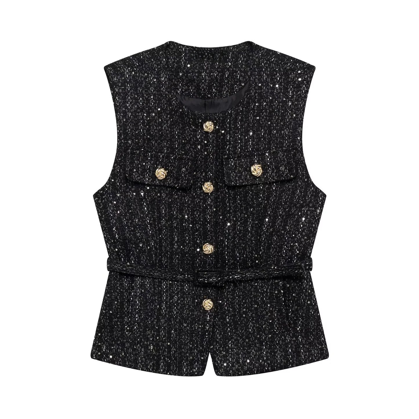 2025 Summer Women’s Casual French Vest – Simple & Comfortable Belted Textured Design
