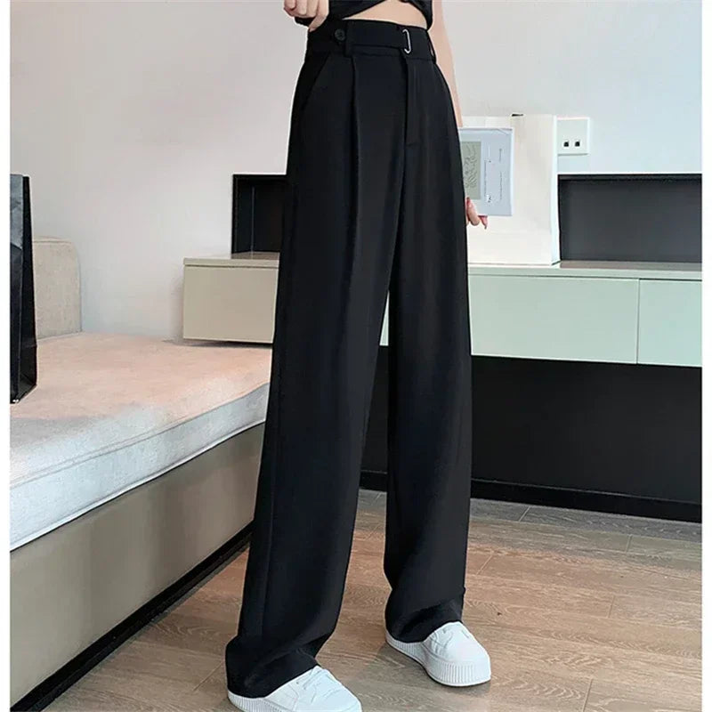 Women’s Elegant Wide-Leg Office Pants – High Waist Loose Fit Solid Color Trousers for Spring/Summer 2025