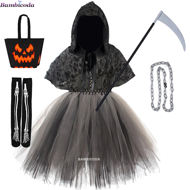 2025 Halloween Girls Demon & Death Costume – Medieval Hooded Cloak for Horror Cosplay and Party Fancy DressHalloween, Girls Costume, Demon Costume, Death Costume, Horror Costume