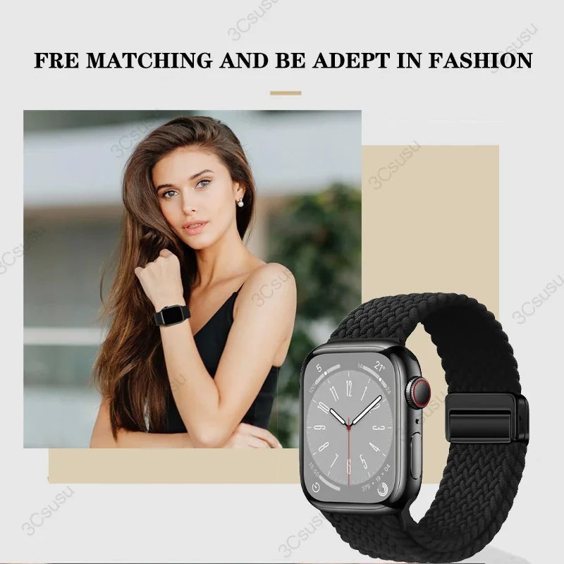 Nylon Braided Magnetic Strap for Apple Watch – Compatible with 40mm, 41mm, 44mm, 45mm, 49mm (Series SE, 3, 5–9, Ultra2)