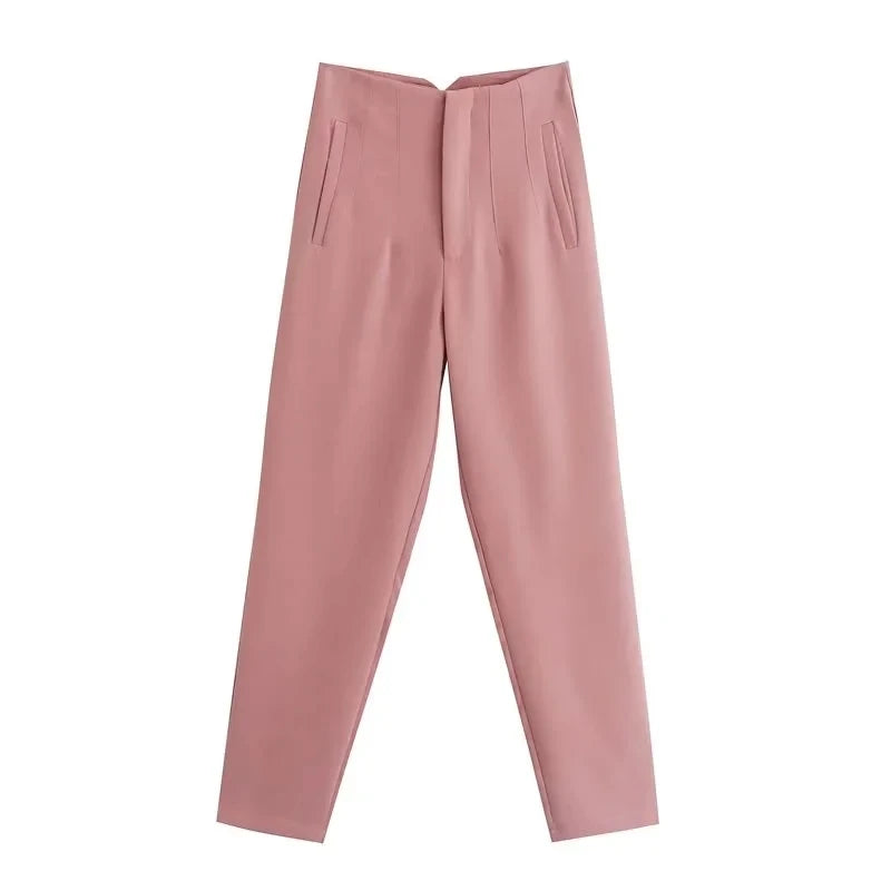 MUJER High-Waist Office Pants – Women’s Formal Pencil Trousers in Black, Pink & White