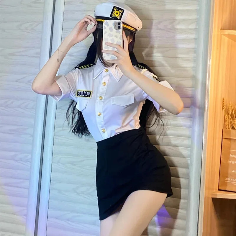 2025 Women’s Halloween Police Officer Cosplay Costume – Slim Fit Top & Skirt Dream Outfit