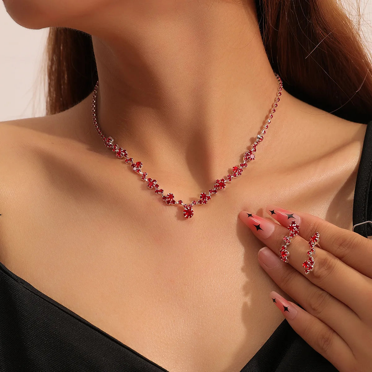 Elegant Rhinestone Necklace & Earrings Set – Bridal Wedding Jewelry Accessories for Women
