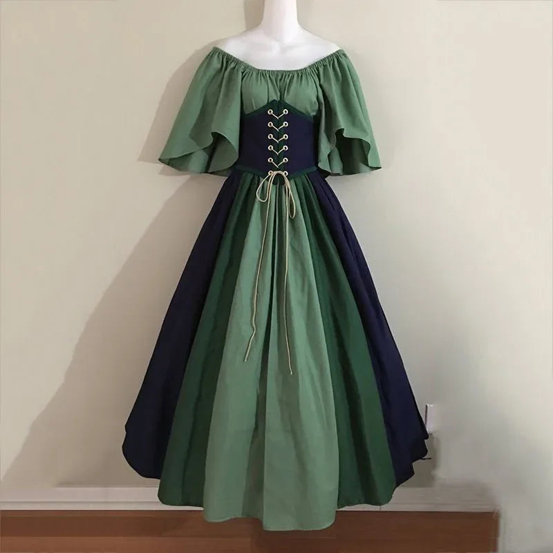 2025 Halloween Women’s Medieval Cosplay Costume – Retro Slim Swing One-Shoulder Dress for Love Live & Party