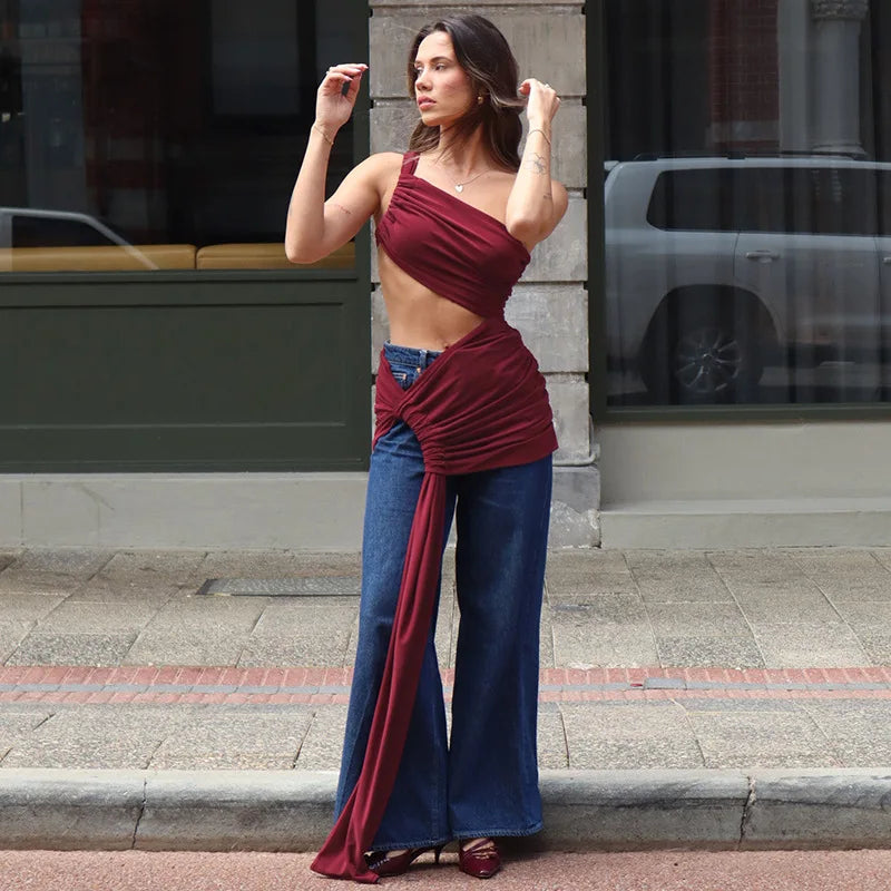 Ladies Summer 2-Piece Set – Sleeveless Backless Crop Top & Side-Slit Slim Long Skirt for Evening, Party, Club, and Streetwear