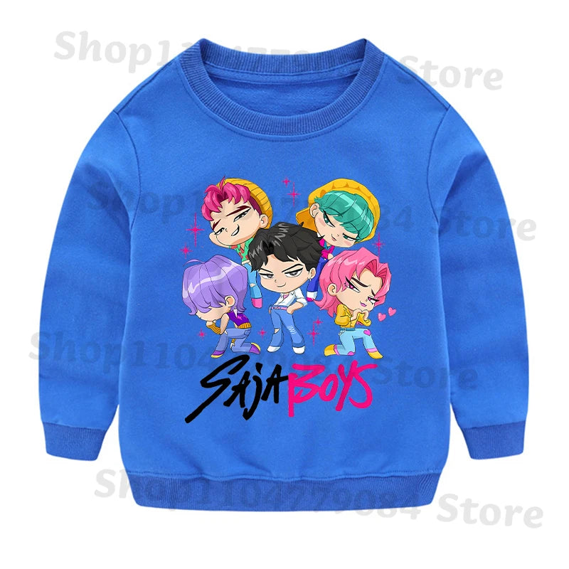 K-pop Demon Hunters Round-Neck Sweatshirt – Cute Anime Cartoon Hoodie for Children, Boys & Girls, Spring & Autumn Sport Fashion