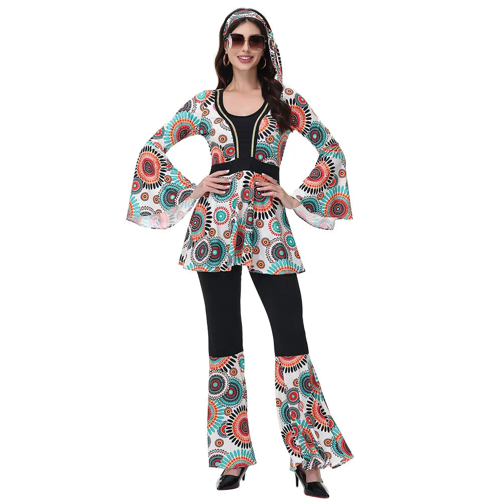 Couples Disco & Hippie Costume Set – 70s/80s Retro Rock Party Outfits for Men and Women, Festival Dance Wearhalloween costume, disco costume, hippie outfit, retro costume