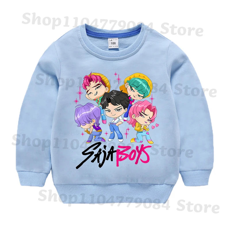 K-pop Demon Hunters Round-Neck Sweatshirt – Cute Anime Cartoon Hoodie for Children, Boys & Girls, Spring & Autumn Sport Fashion
