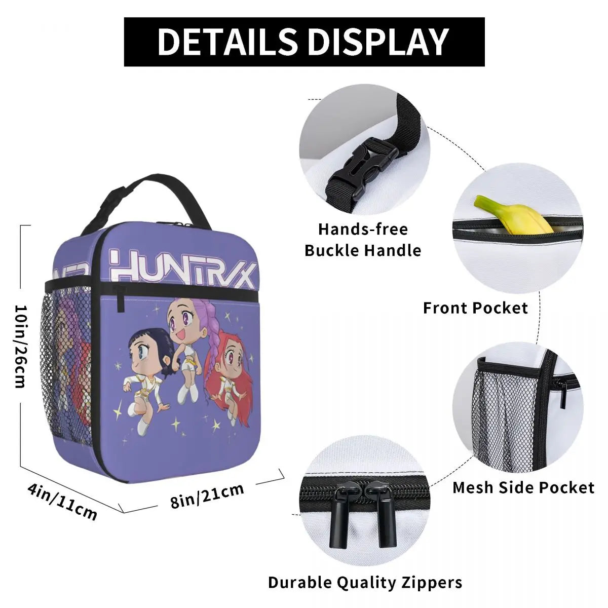 Demon Hunters Cute Cartoon Lunch Bag – Insulated Thermal Tote for Kids, Portable Cooler Bag with Vintage Print
