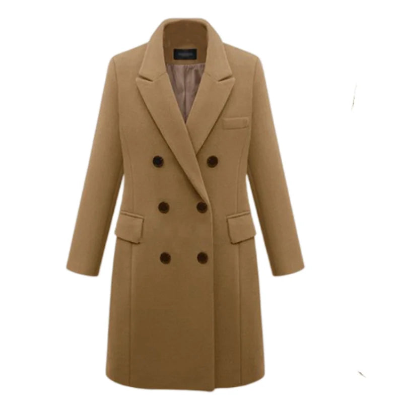 Women’s Wool Officewear Coat – Elegant Double-Breasted Lapel Jacket | Autumn Winter Loose Solid Outwear