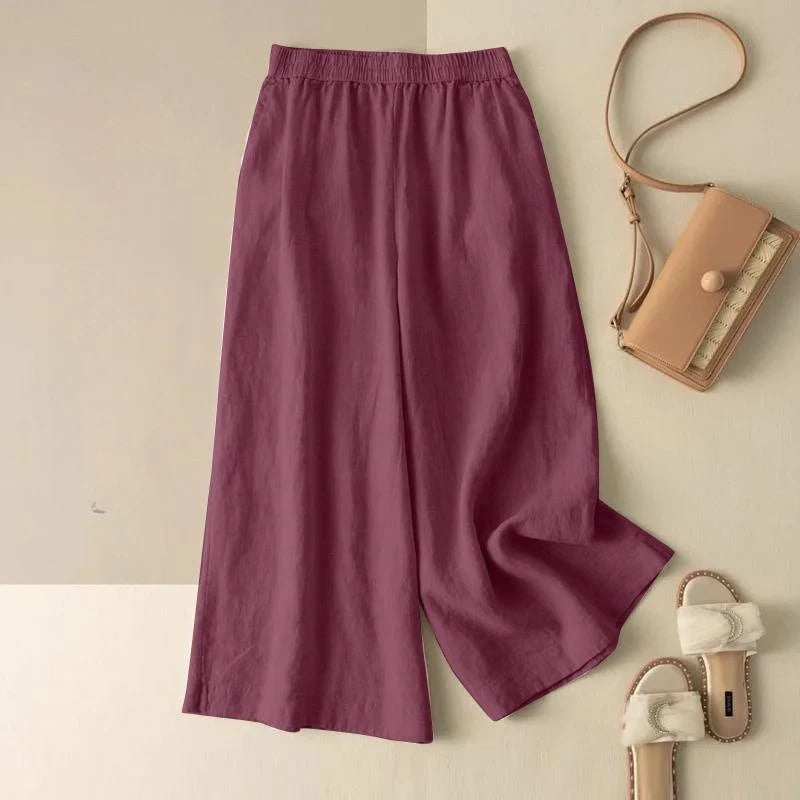Women’s Casual Cotton Linen Pants – Vintage Wide Leg Capri Sweatpants | Summer Joggers Fashion Clothing
