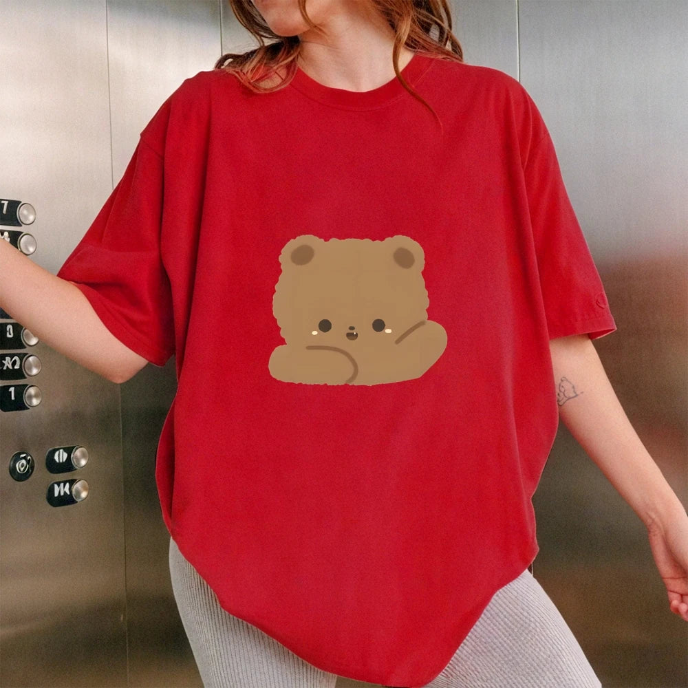 2025 New Y2K Women’s Oversized T-Shirt – Cute Bear Print Cotton Summer Top, Loose Fit Streetwear