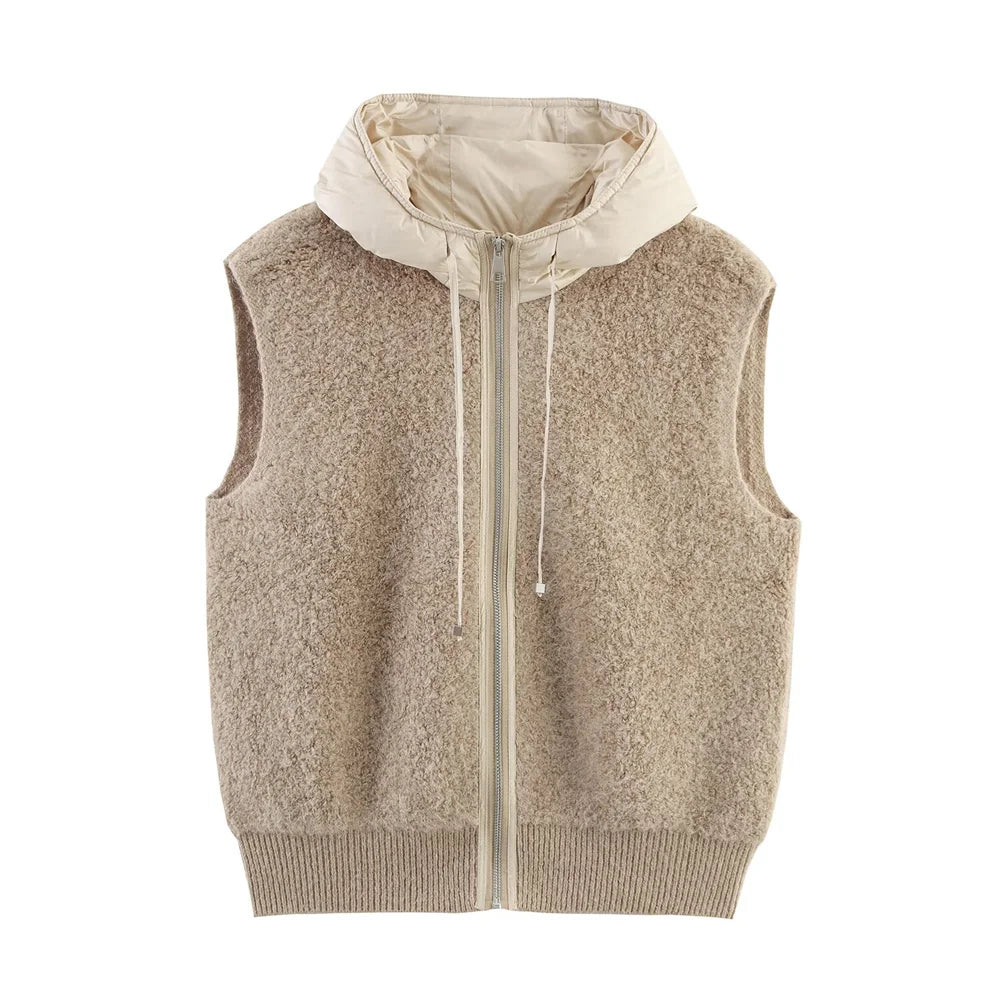 Women’s Cotton Towel-Knit Hooded Zipper Cardigan Vest – New Casual Temperament Style Outerwear