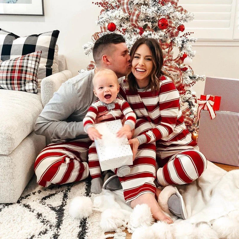 2025 Striped Family Christmas Pajama Set – Matching Mom, Dad, Kids & Baby Sleepwear