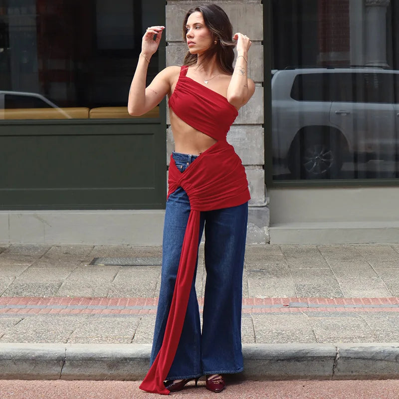 Ladies Summer 2-Piece Set – Sleeveless Backless Crop Top & Side-Slit Slim Long Skirt for Evening, Party, Club, and Streetwear