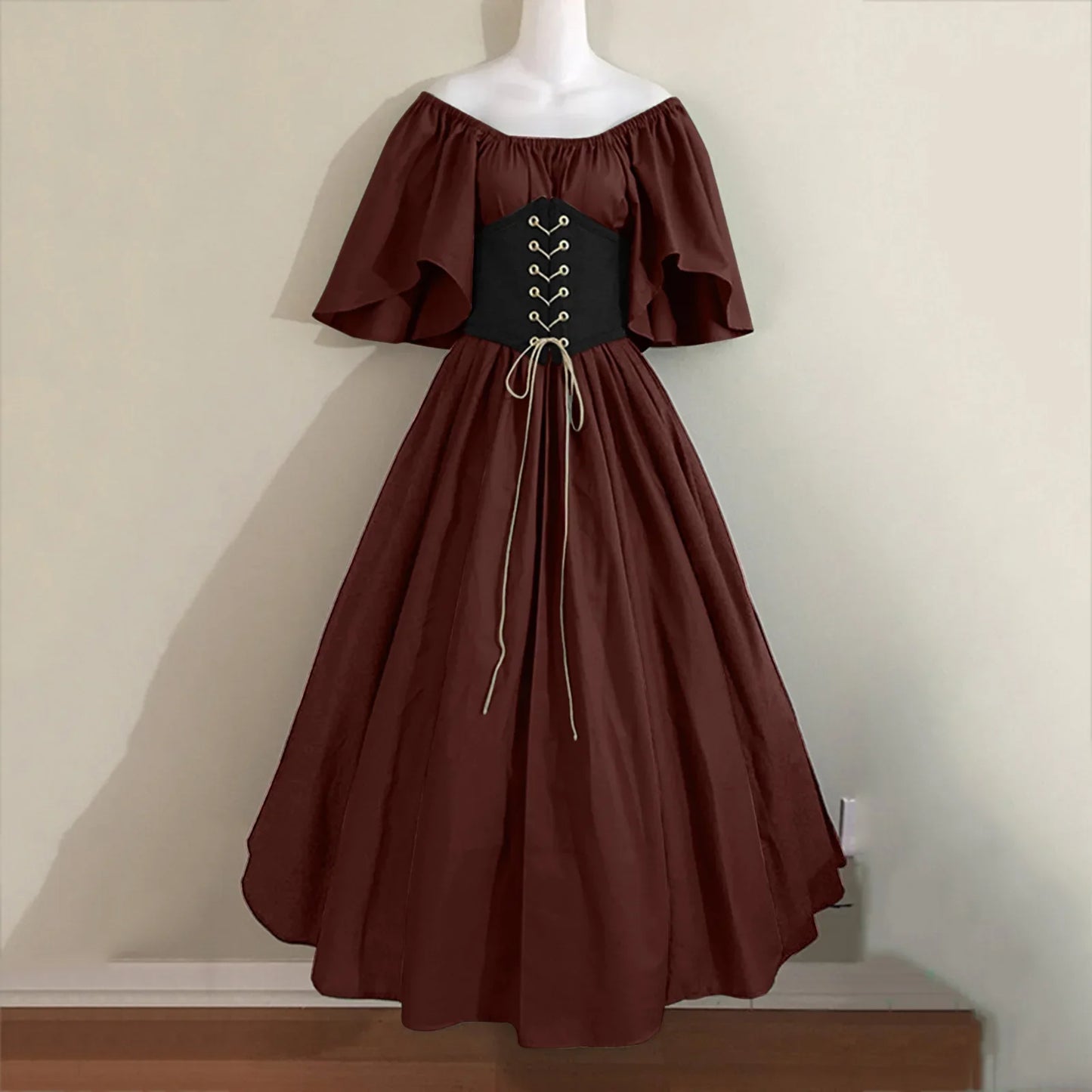 2025 Halloween Women’s Medieval Cosplay Costume – Retro Slim Swing One-Shoulder Dress for Love Live & Party