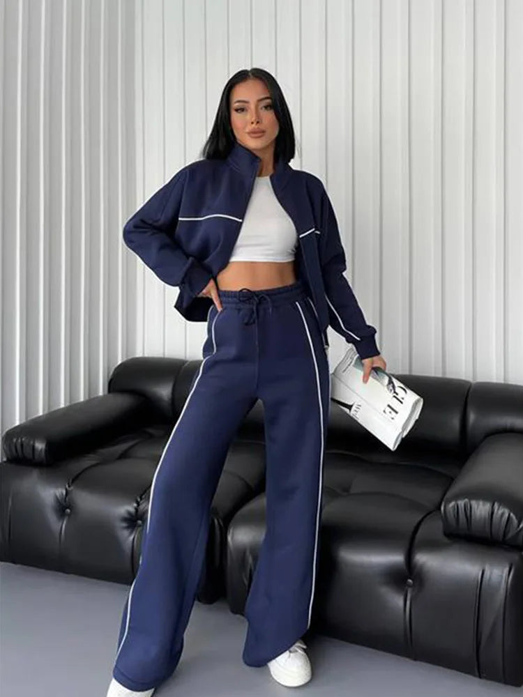 Women’s 2-Piece Tracksuit Set – Long Sleeve Half High Collar Cardigan Sweater & Trousers Casual Sportswear