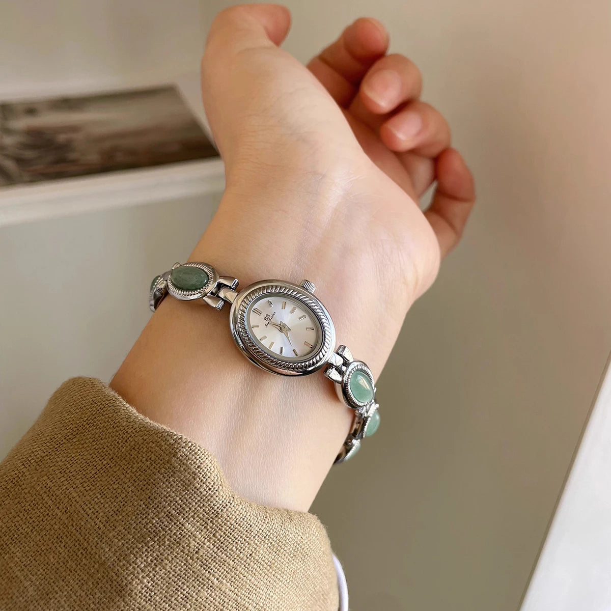 High-End Luxury Green Jade Quartz Watch – Elegant Women’s Bracelet Wristwatch, Fashion Jewelry Gift
