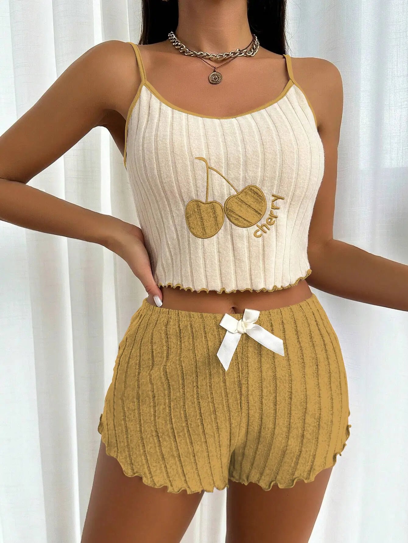 Women’s Casual Summer Pajama Set – Soft Halter Vest & Shorts | Simple Ground Wool Sleepwear & Loungewear