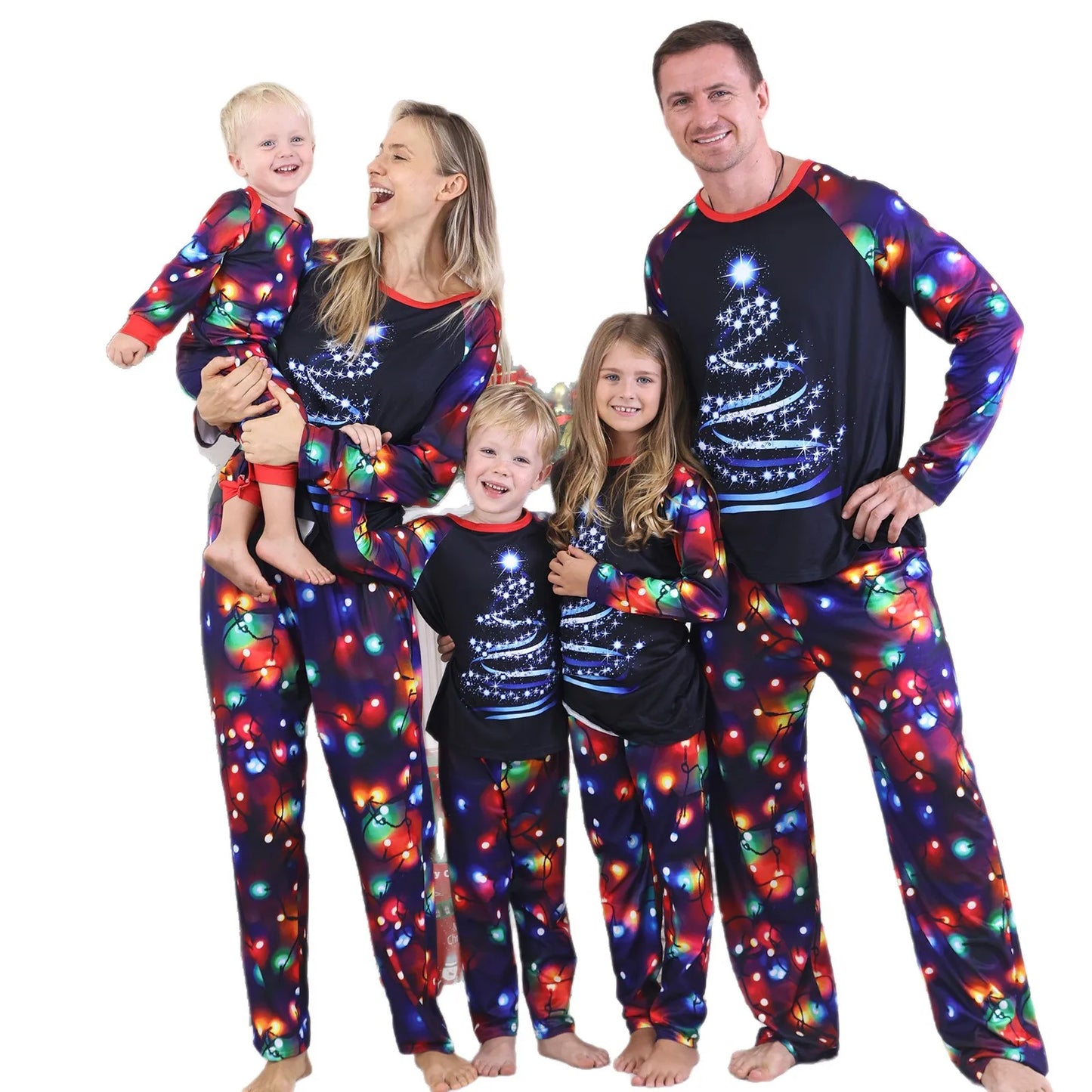 Family Christmas Pajamas Set – Reindeer & Christmas Tree Print Long Sleeve Sleepwear