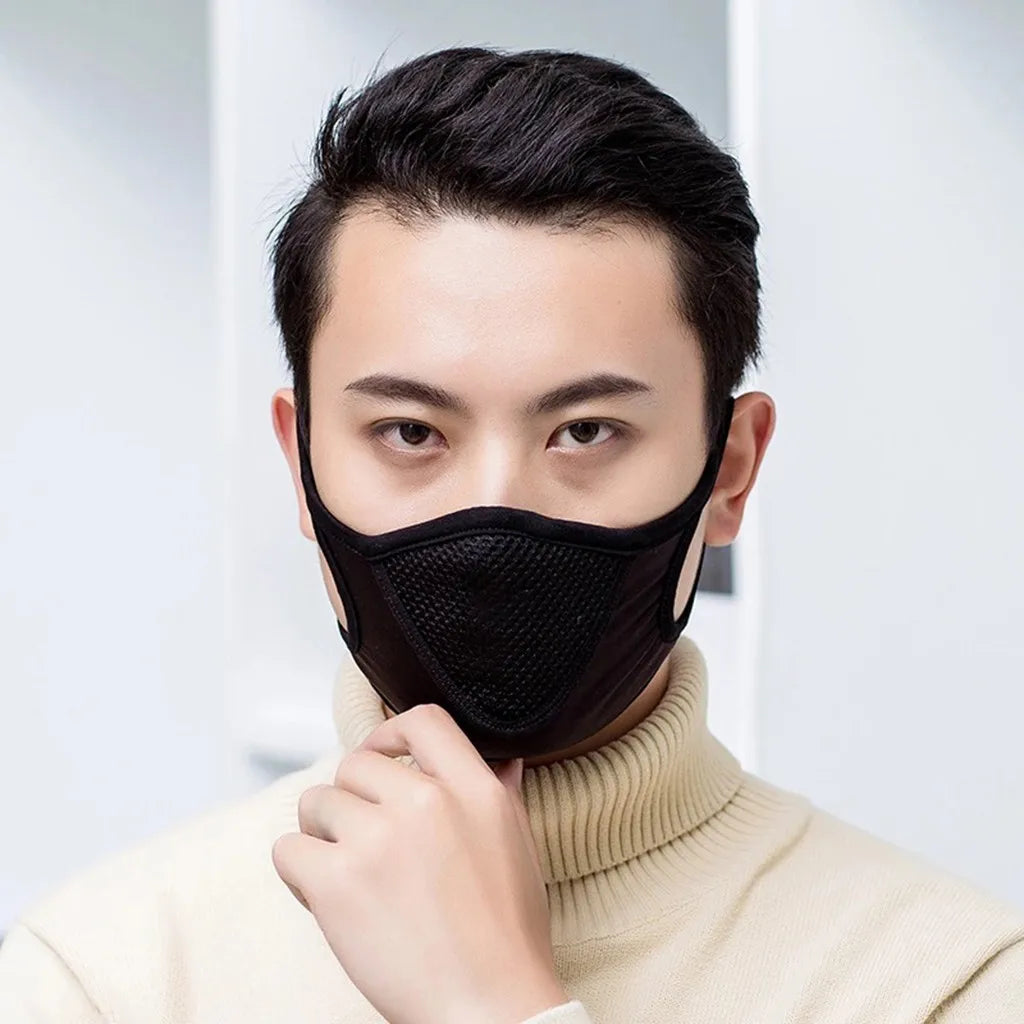 Men’s Black Mesh Breathable Face Mask – Washable & Reusable 3D Protective Mouth Cover for Daily Use or Party Wear