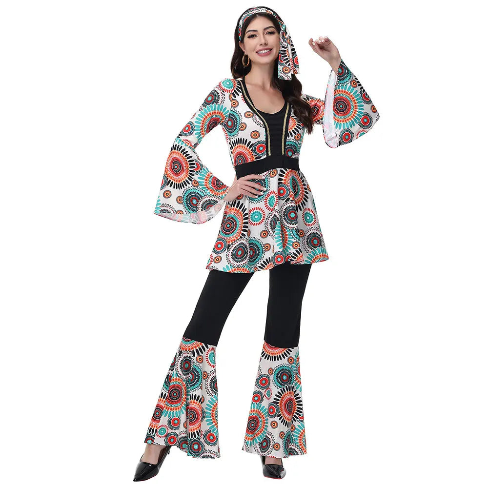 Couples Disco & Hippie Costume Set – 70s/80s Retro Rock Party Outfits for Men and Women, Festival Dance Wearhalloween costume, disco costume, hippie outfit, retro costume