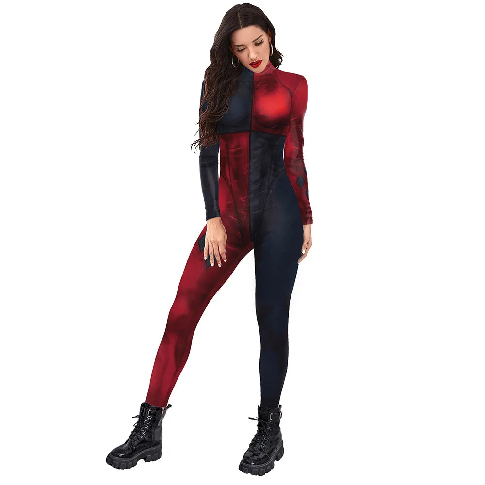 Women’s Movie Role Cosplay Jumpsuit – Halloween & Christmas Printed Bodysuit Costume Party Outfit