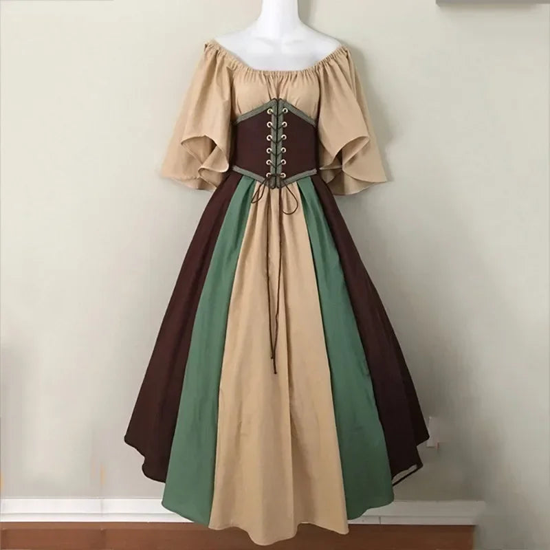 2025 Halloween Women’s Medieval Cosplay Costume – Retro Slim Swing One-Shoulder Dress for Love Live & Party