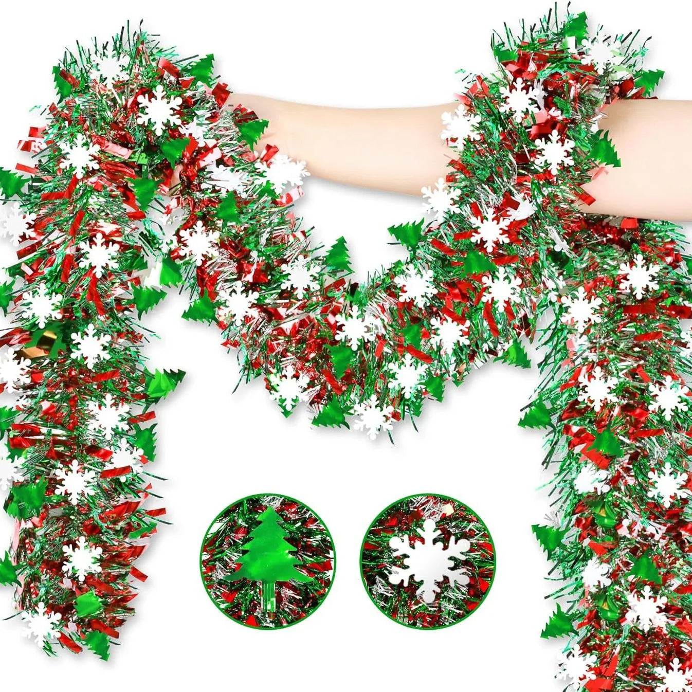 Christmas Tinsel Garland – Shiny Metallic Tree Decoration for Home & Living Room