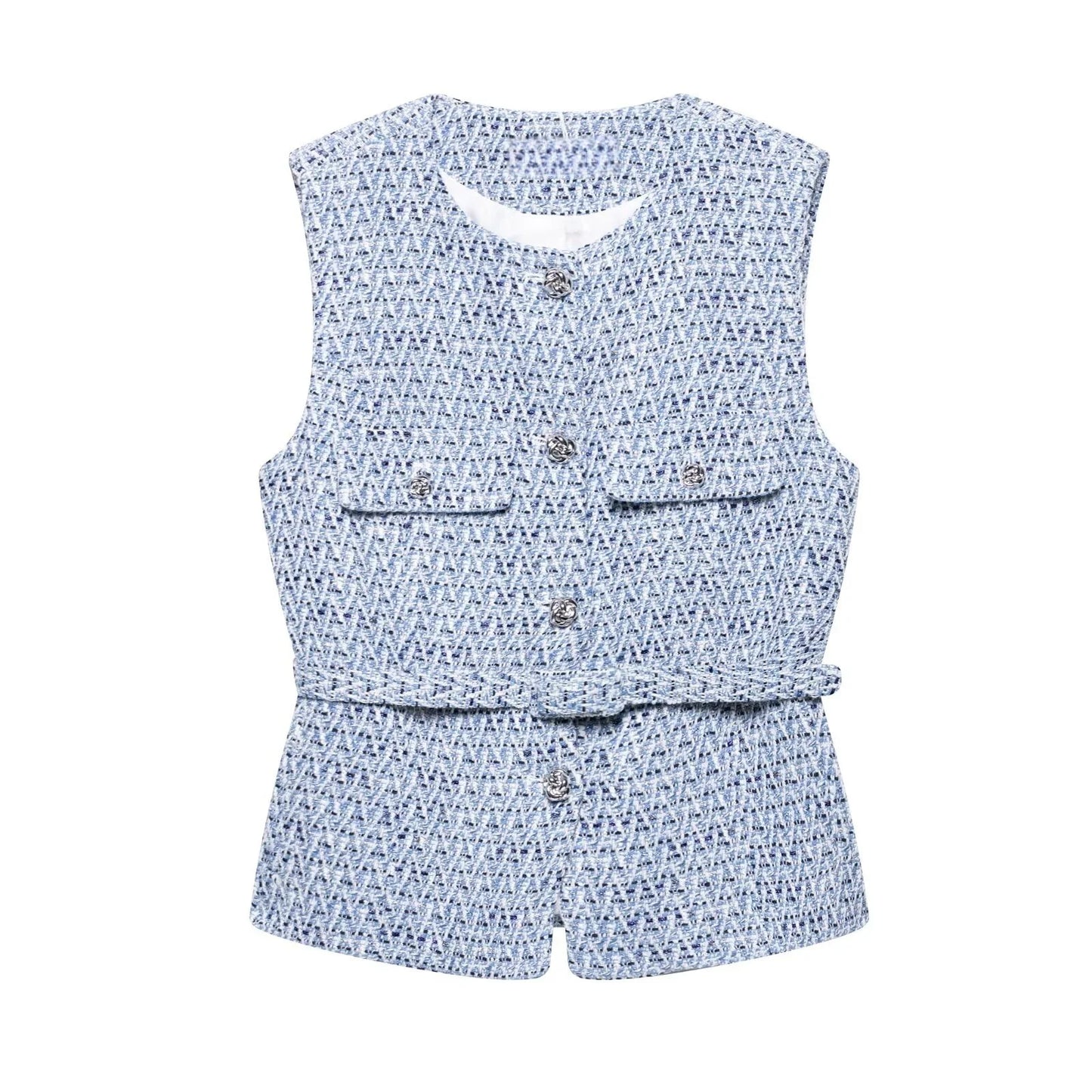 2025 Summer Women’s Casual French Vest – Simple & Comfortable Belted Textured Design