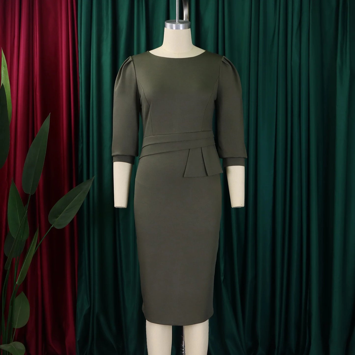 Elegant Office Dress for Women – O-Neck Half Sleeve Sheath Business Workwear Dress