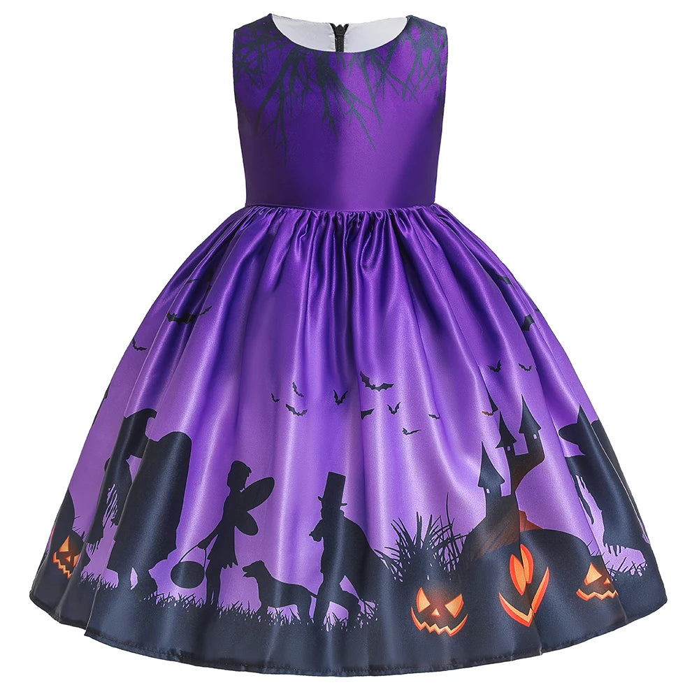 Girls’ Halloween Cosplay Costume – Pumpkin, Bat & Gothic Princess Dress for Carnival, Christmas & Birthday Parties