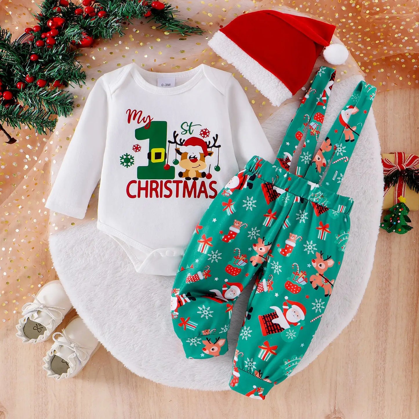 Ceeniu My First Halloween Baby Outfit – Boys Long Sleeve Letter Romper with Suspender Pants & Hat, Newborn Costume
