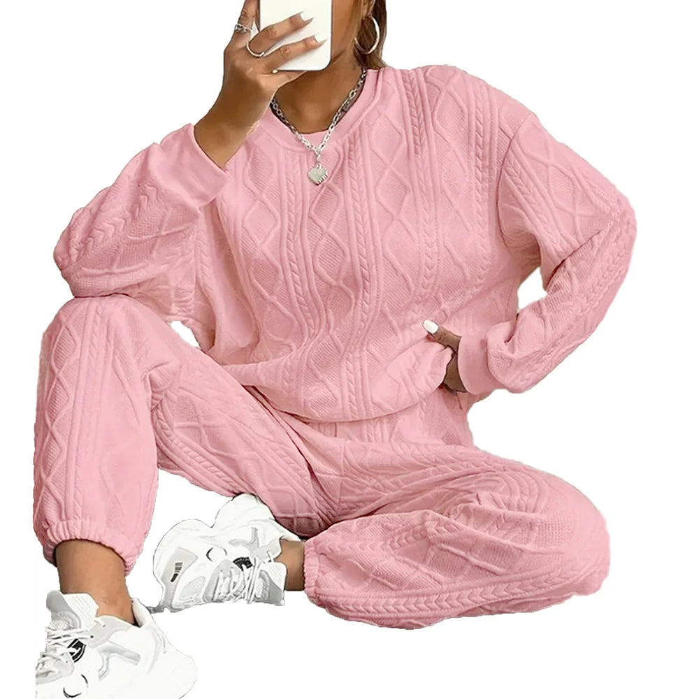 Women’s Casual Two-Piece Tracksuit Set – Long Sleeve Sweatshirt & Y2K Pants | Autumn Winter Outfit