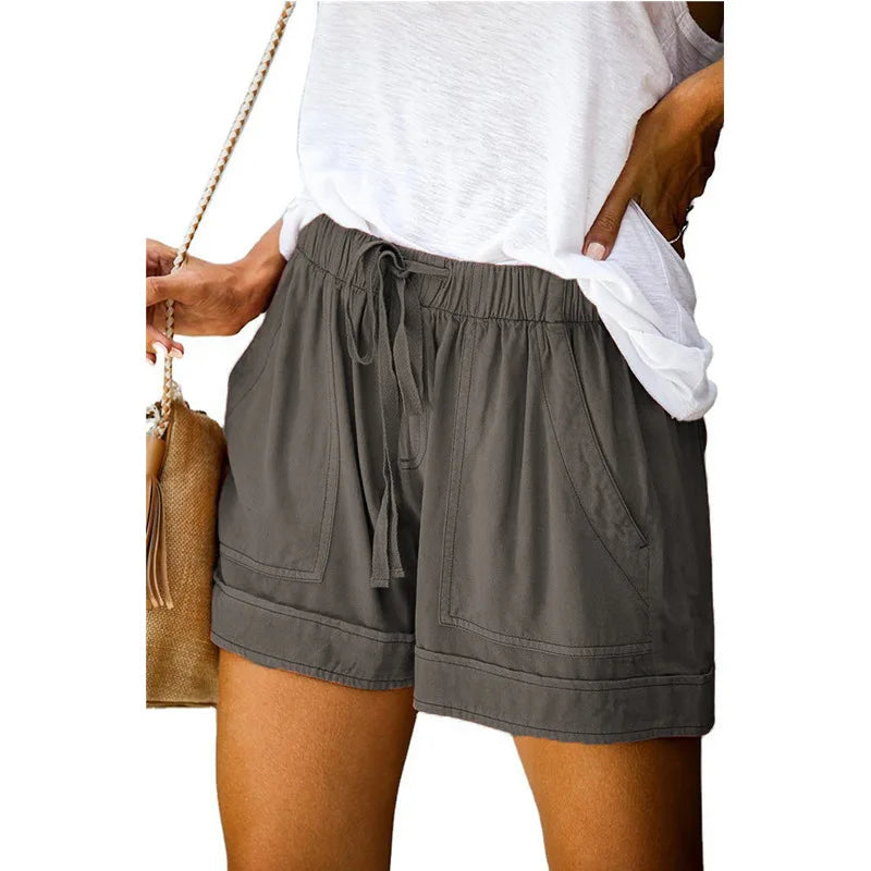 Women’s High-Waist Lace-Up Casual Shorts – Loose Twill Wide-Leg Pants | 2023 Summer European & American Style