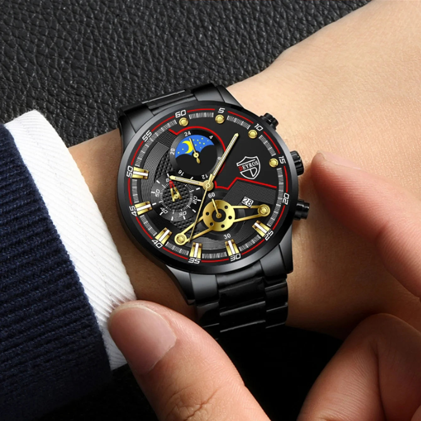 Men’s Luxury 3-Piece Stainless Steel Quartz Watch – Business & Sport Full Calendar Wristwatch