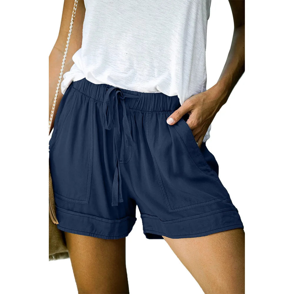 Women’s High-Waist Lace-Up Casual Shorts – Loose Twill Wide-Leg Pants | 2023 Summer European & American Style