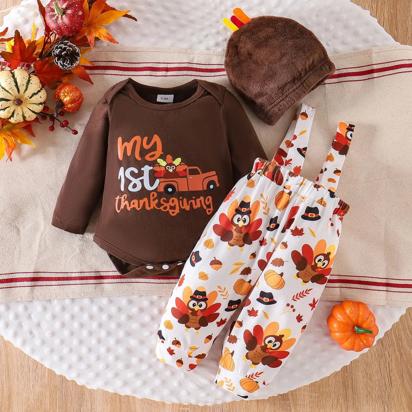 Ceeniu My First Halloween Baby Outfit – Boys Long Sleeve Letter Romper with Suspender Pants & Hat, Newborn Costume